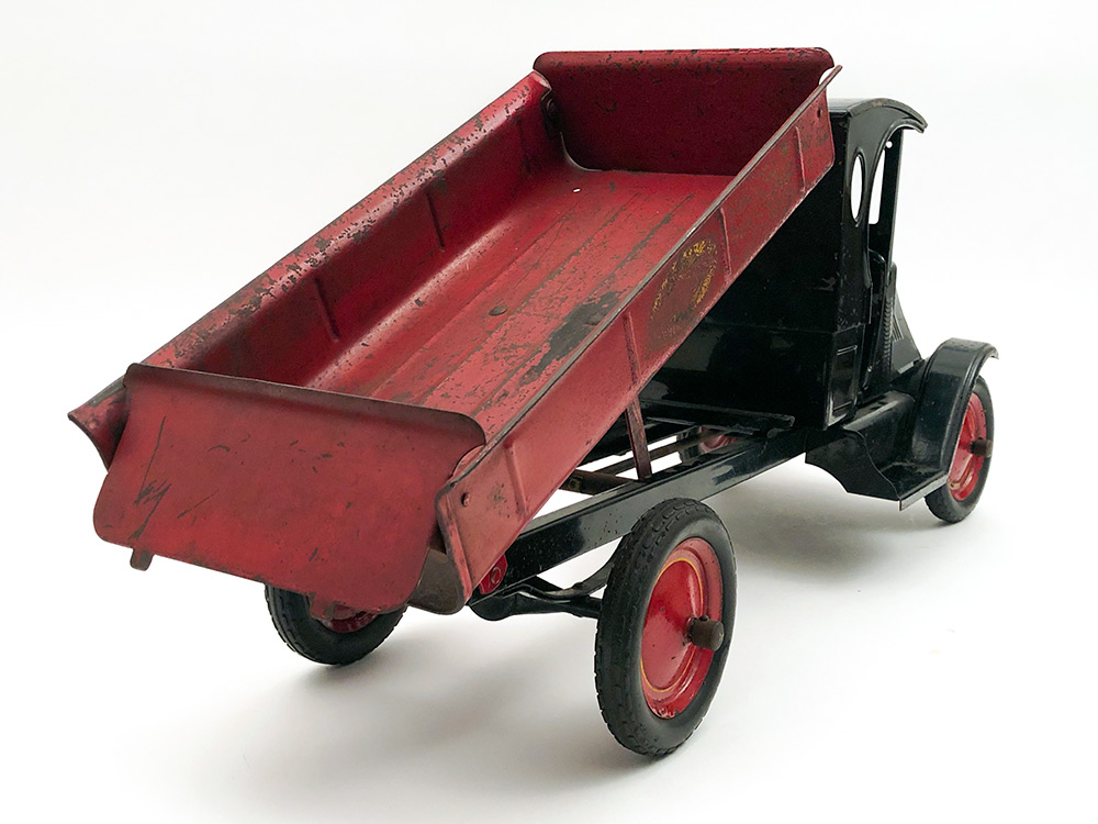 antique 1920s pressed steel American National Mack Bull Dog dump truck for sale