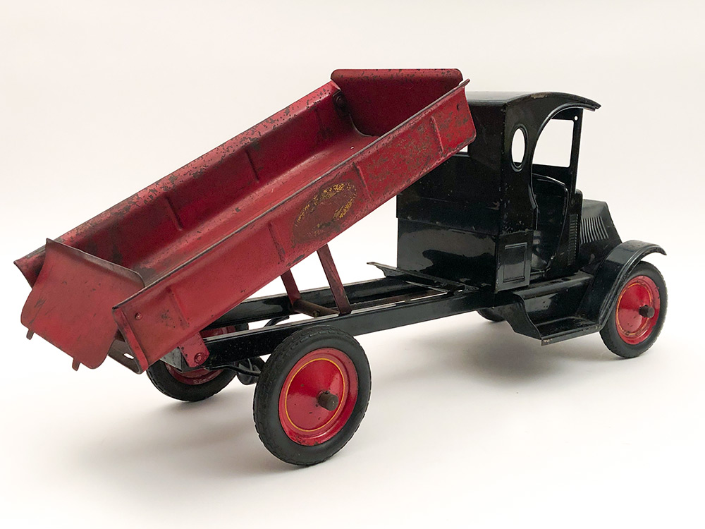 antique 1920s pressed steel American National Mack Bull Dog dump truck for sale