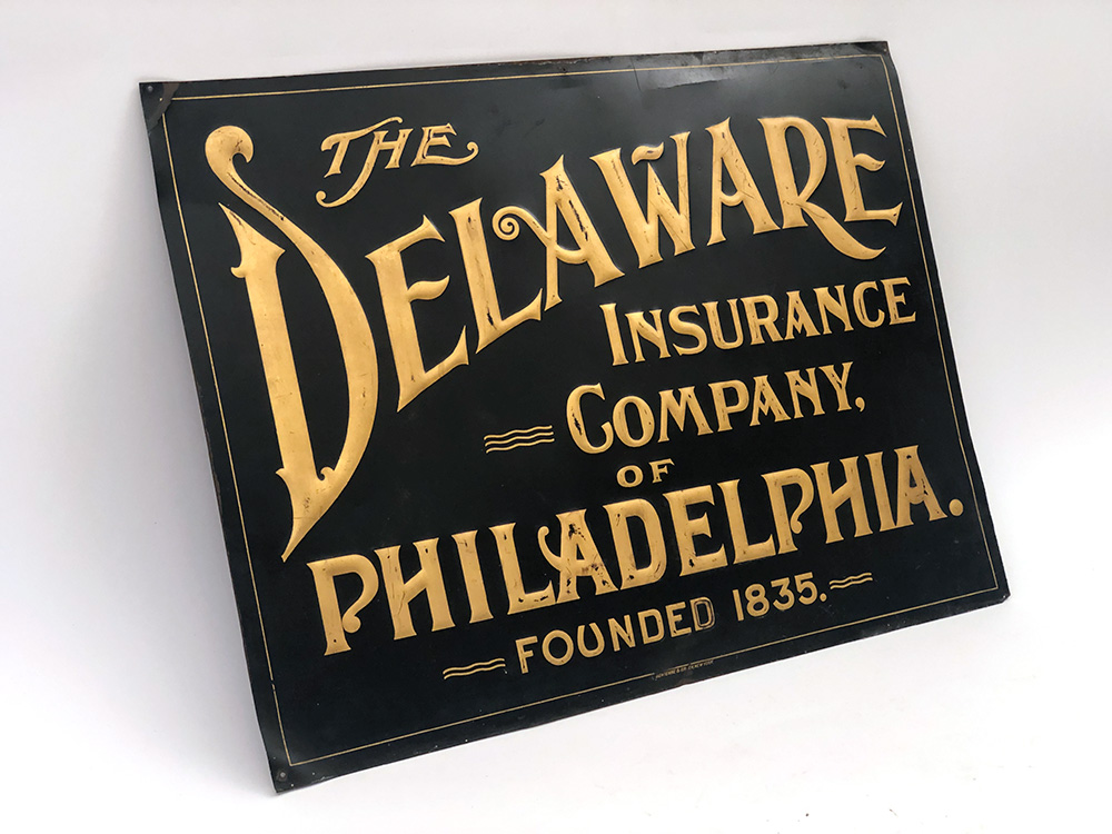 the delaware insurance company of philadelphia founded 1835 tin sign 