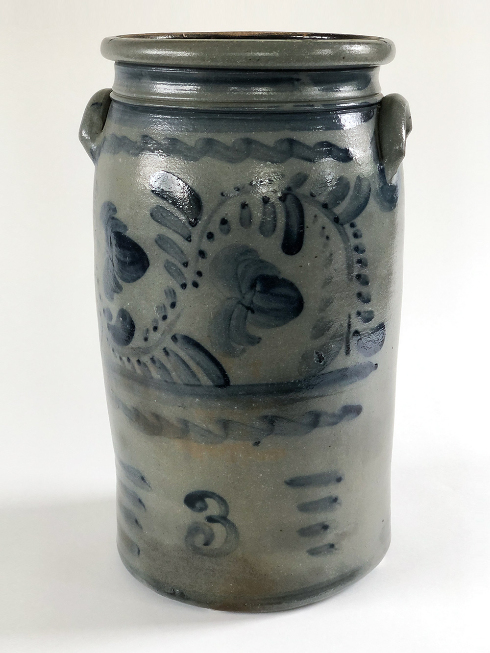 Greensboro Pennsylvania William Leet Hamilton Salt Glazed Cobalt Decorated Stoneware Churn