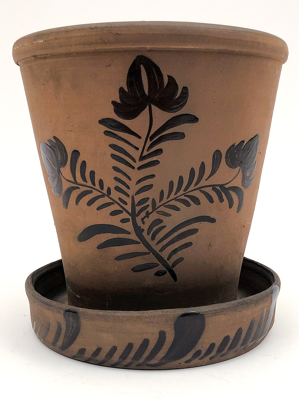 Albany Slip Decorated New Geneva Pennsylvania Antique Tanware Flowerpot