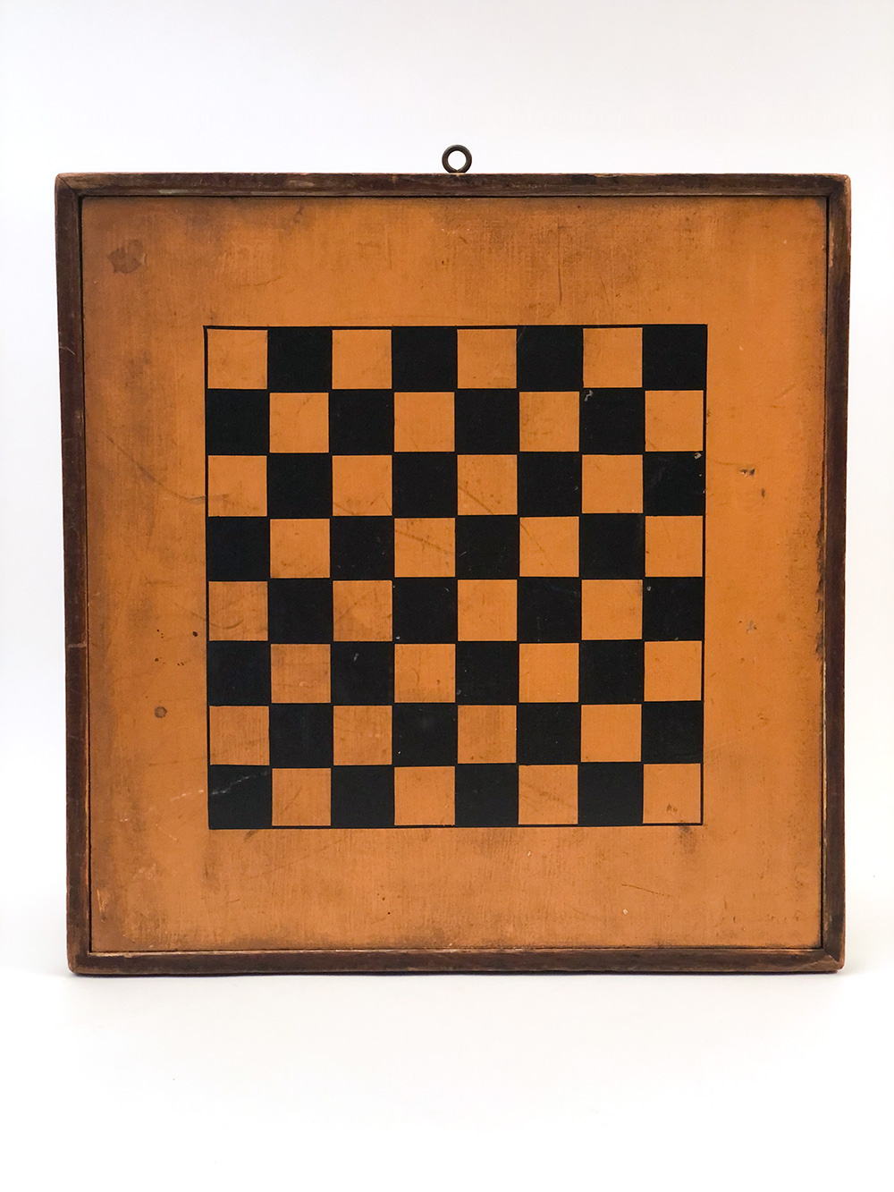 mustard painted double sided 19th century checkers and backgammon gameboard