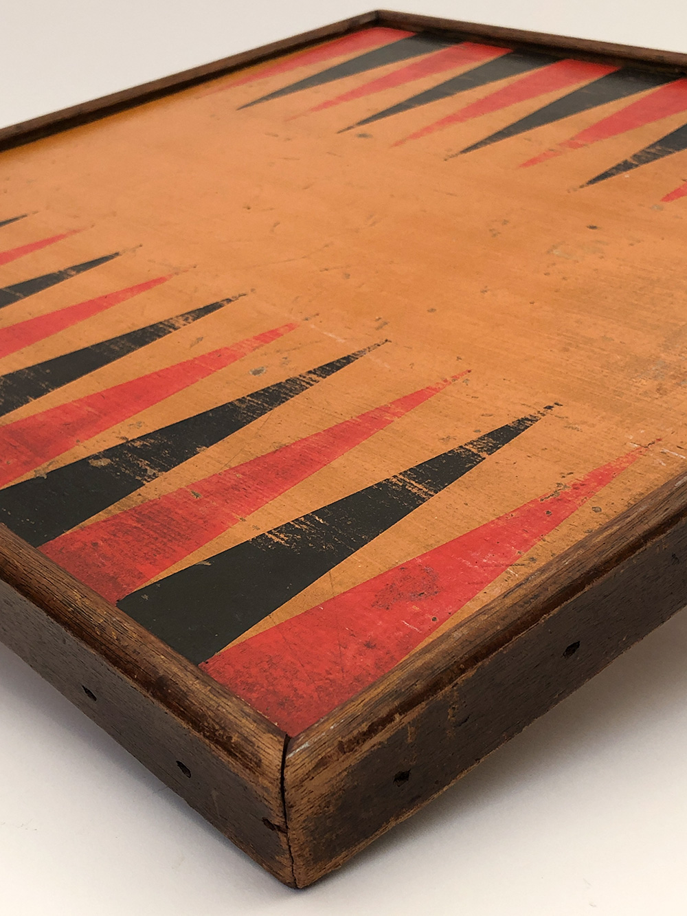 19th century paint decorated wooden checkers gameboard
