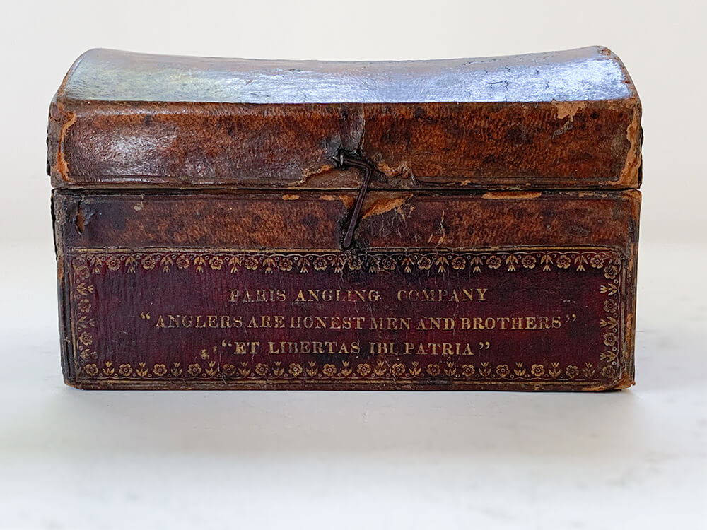 rare 19th century fly fishing leather tackle box 