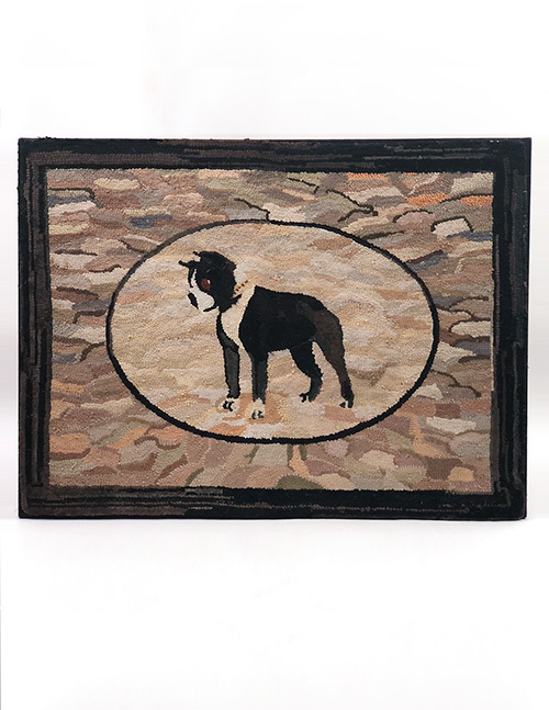 antique american folk art dog hooked rug