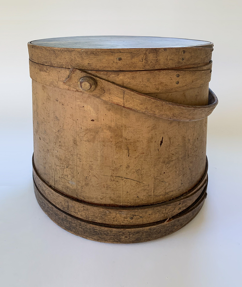 antique sugar bucket in original mustard yellow paint decoration