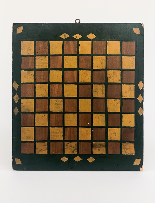 antique wooden painted checkerboard windsor green gold diamonds folk art
