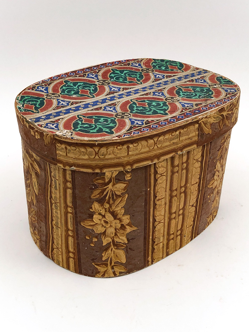 Antique Folk Art  Early American Wallpaper Box For Sale