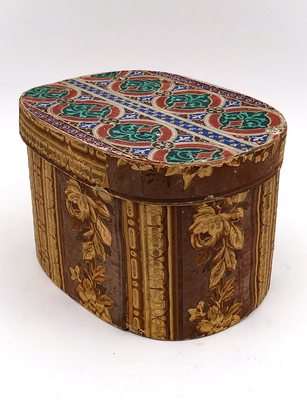 Antique Folk Art  Early American Wallpaper Box For Sale
