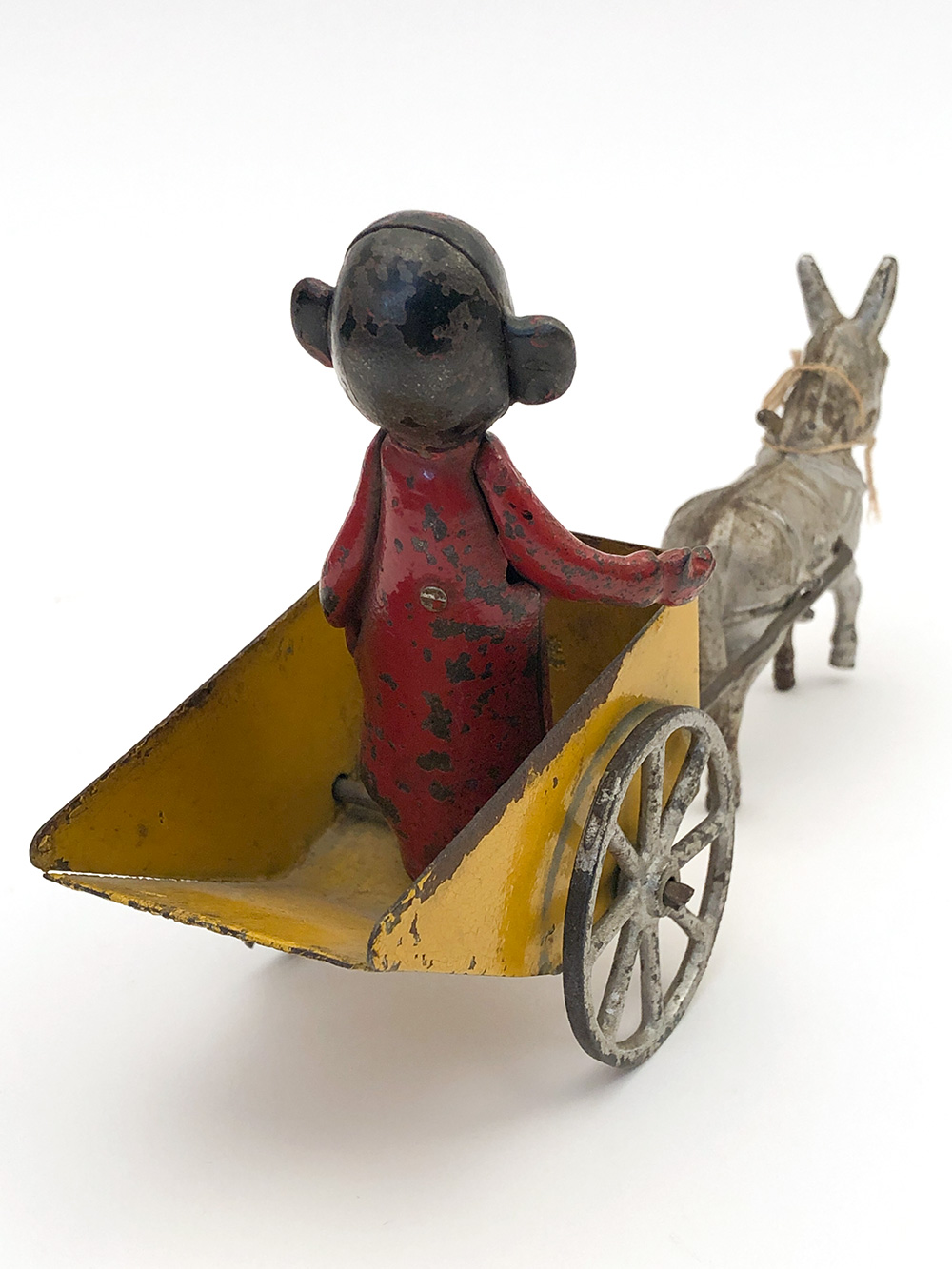 Antique Cast Iron Kenton Yellow Kid Donkey Drawn Goat Wagon