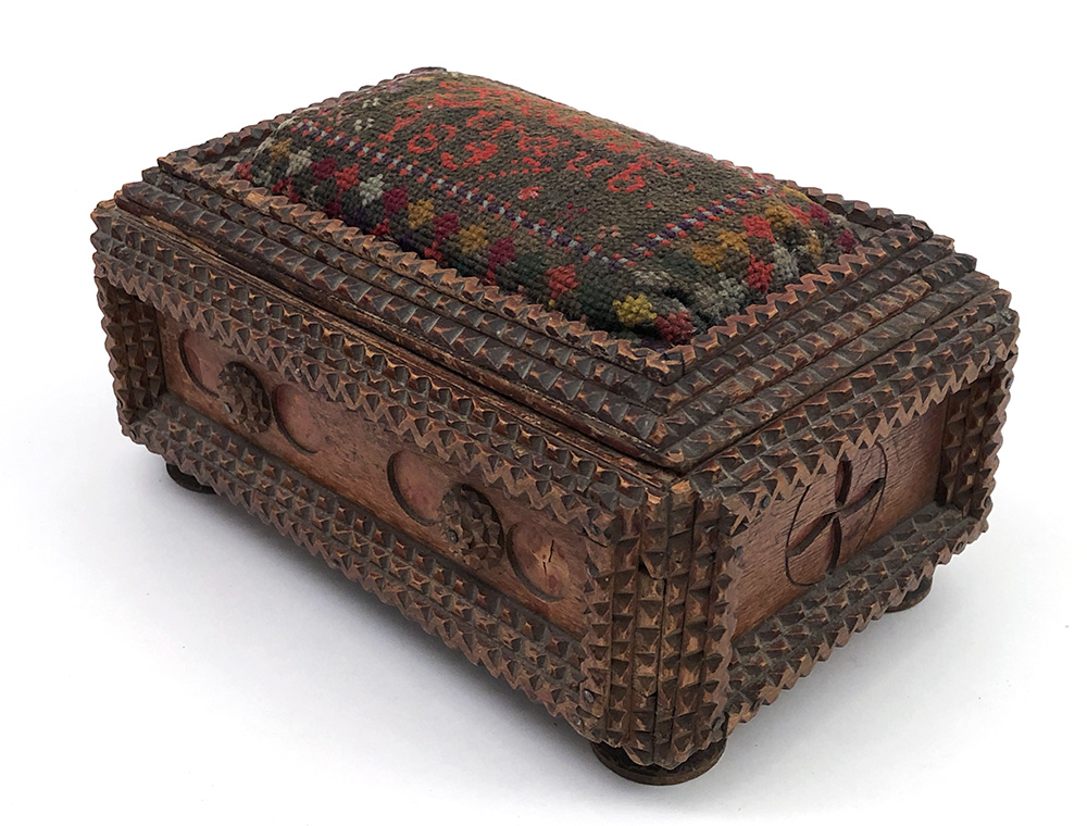 american antique tramp art sewing box aloissa straub 1897