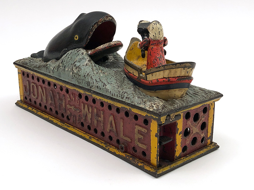 real original 1890 cast iron jonah and the whale mechanical bank