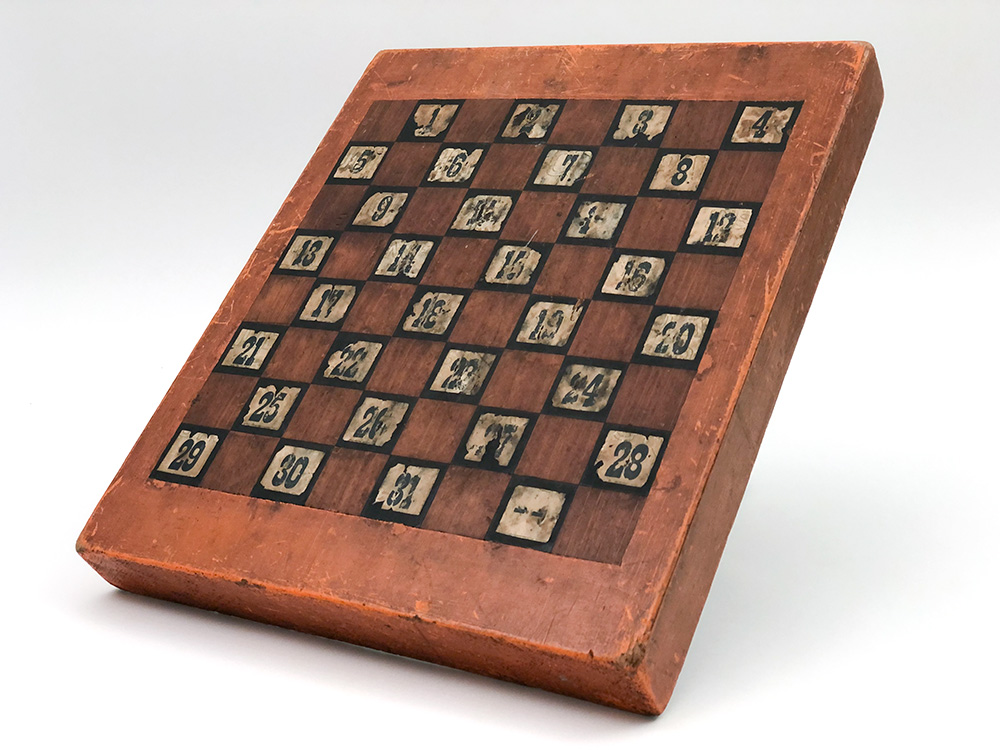 antique painted wooden checkers gameboard