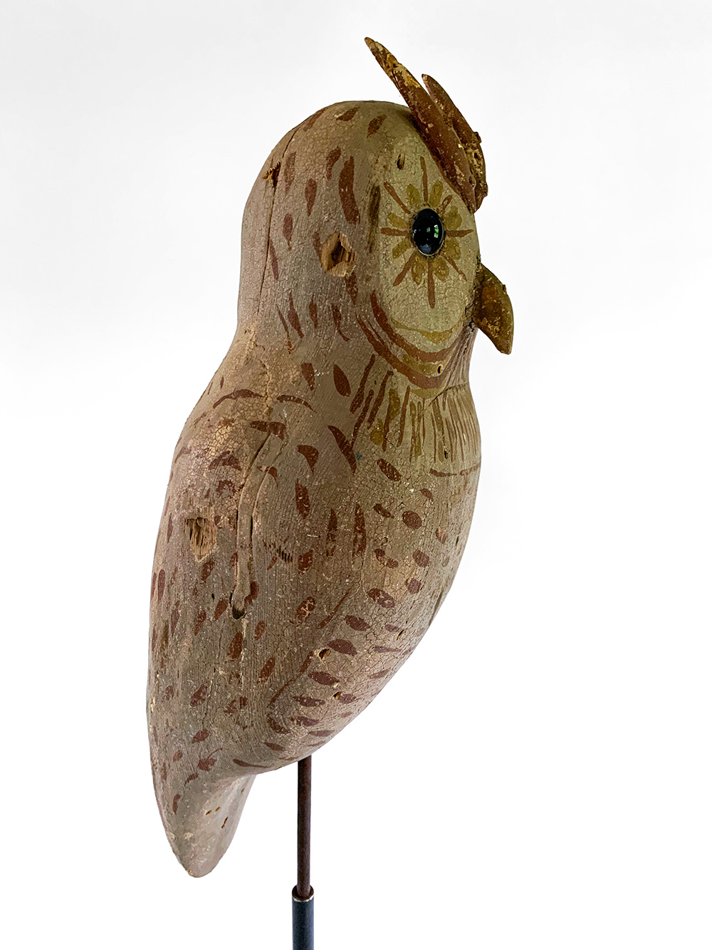 antique wooden owl decoy in original paint
