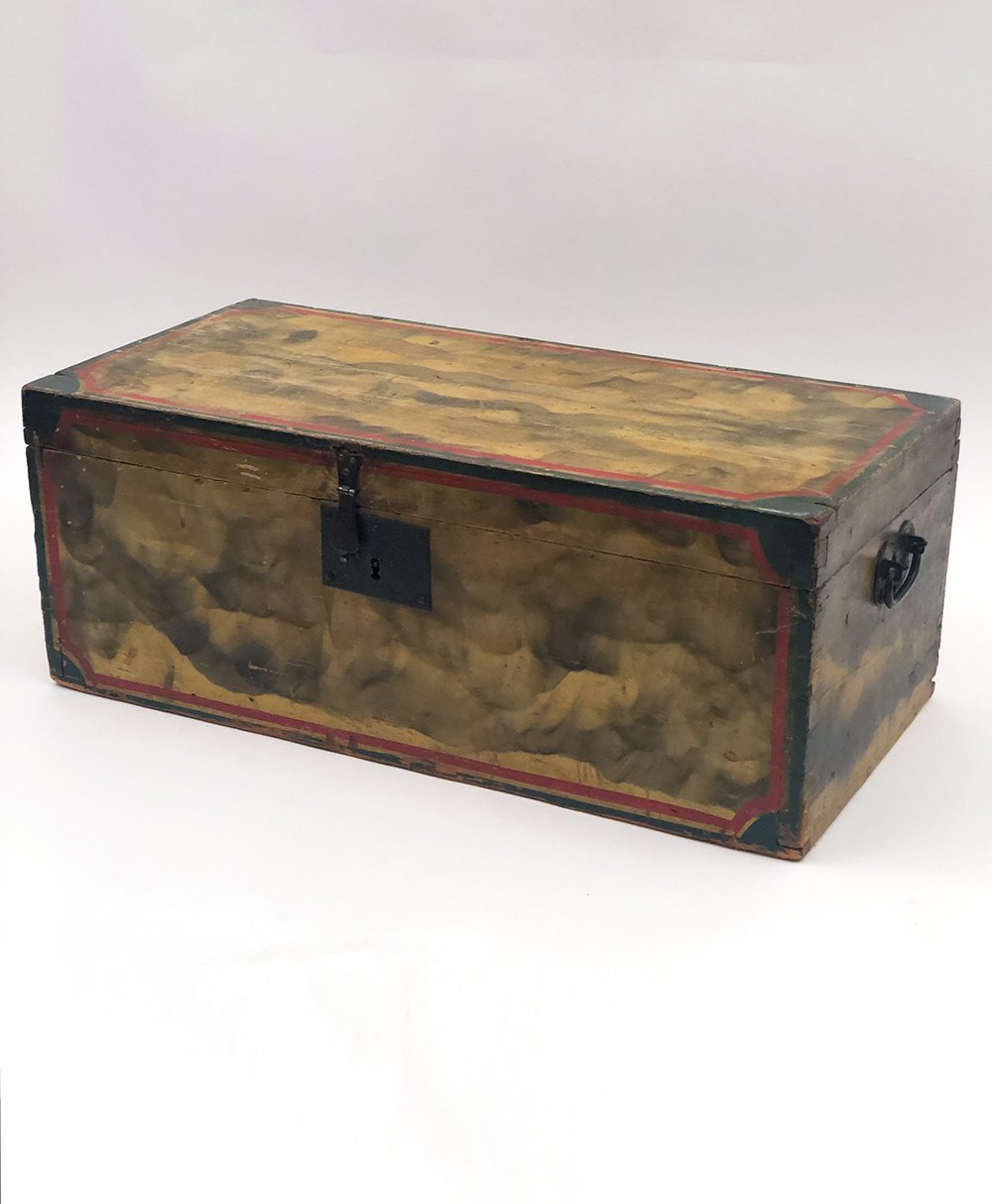 early american smoke decorated chest original polychromatic paint