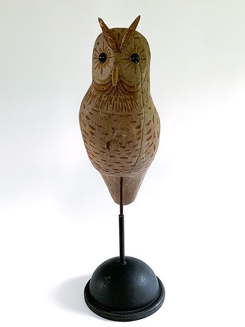 antique wooden owl decoy carved folk art in original paint