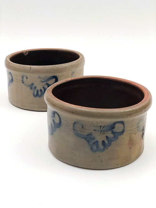 blue decorated stoneware butter crocks antiques for sale