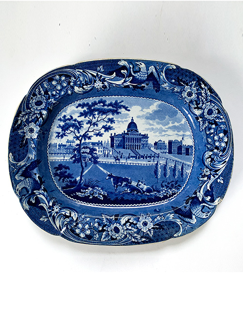 antique historical staffordshire blue and white platter boston state house