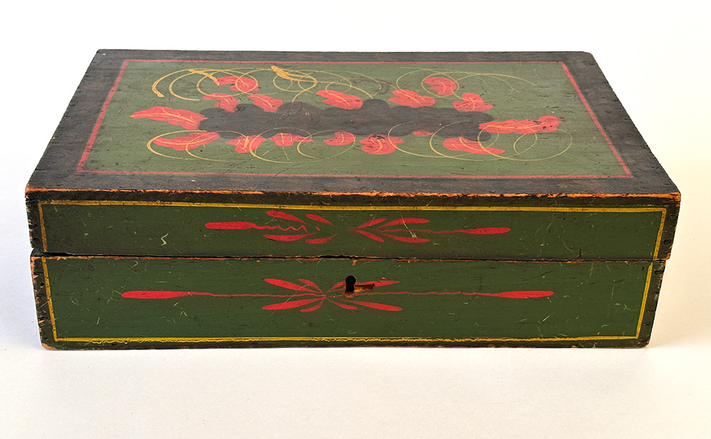 early american document box with original polychromatic paint decoration