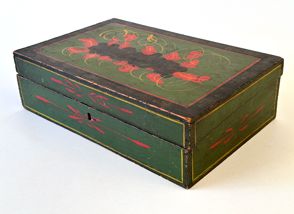 early american document box with original polychromatic paint decoration