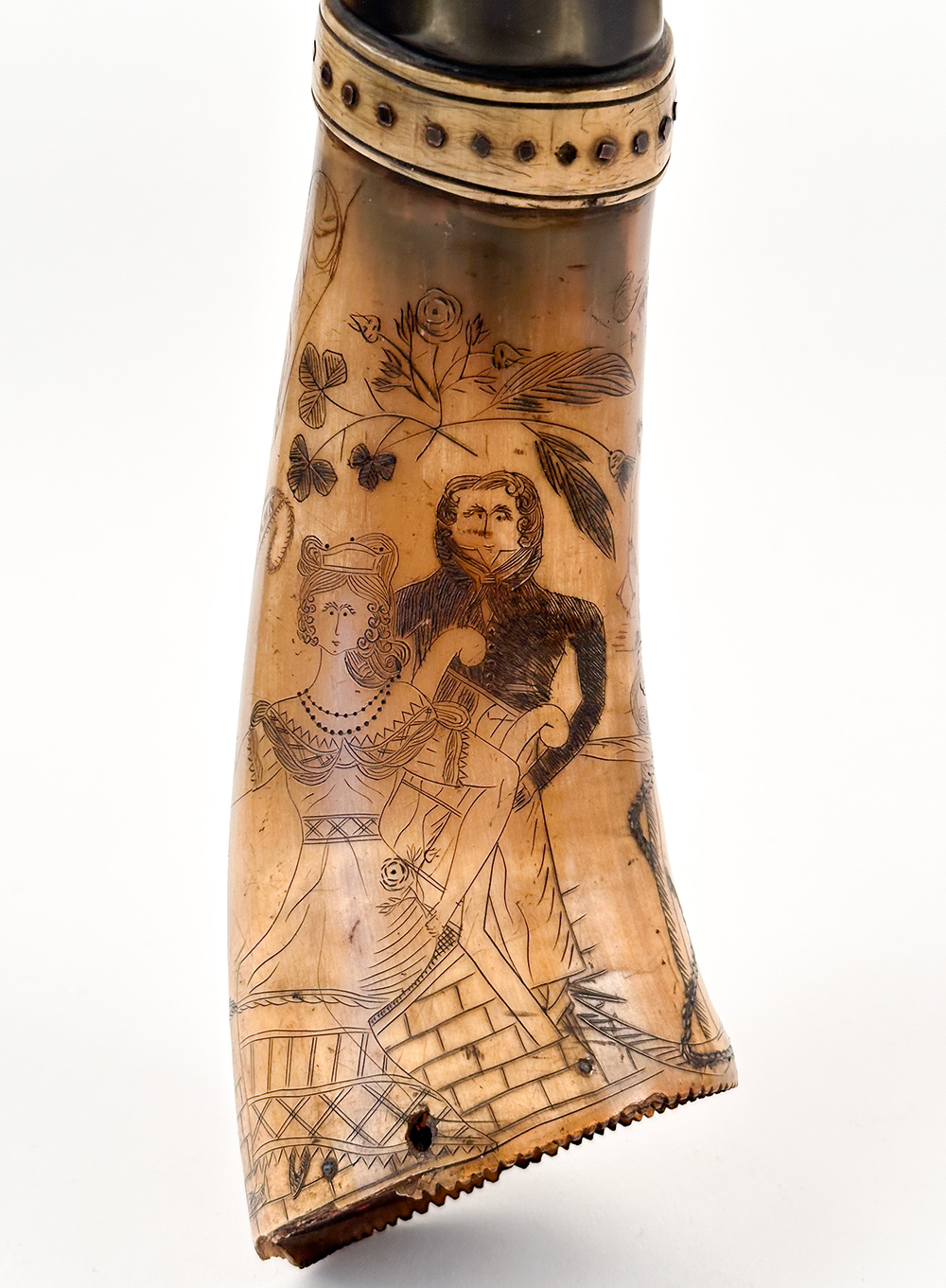 19th century folk art carved powderhorn sailors valentine