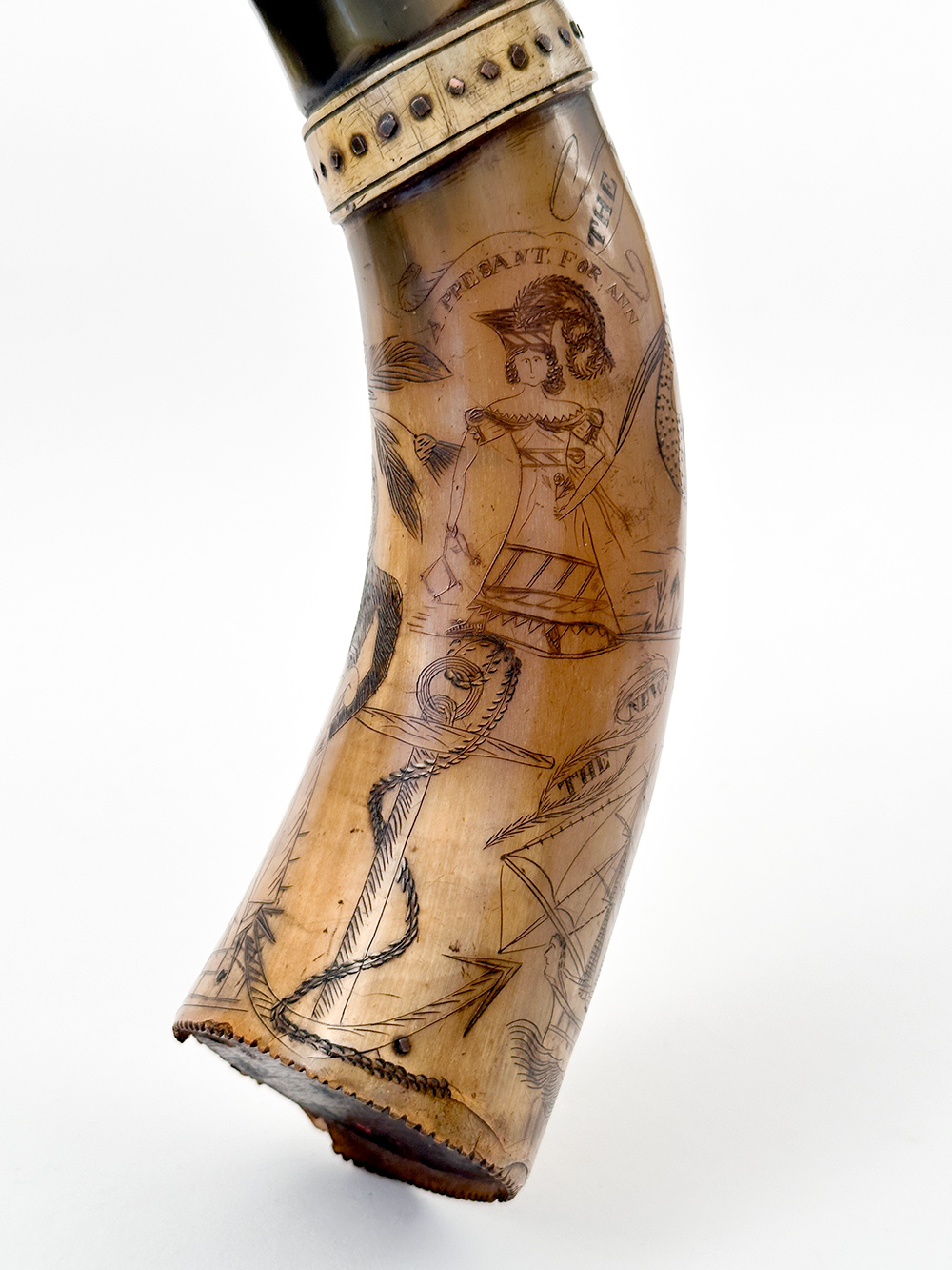 19th century folk art carved powderhorn sailors valentine