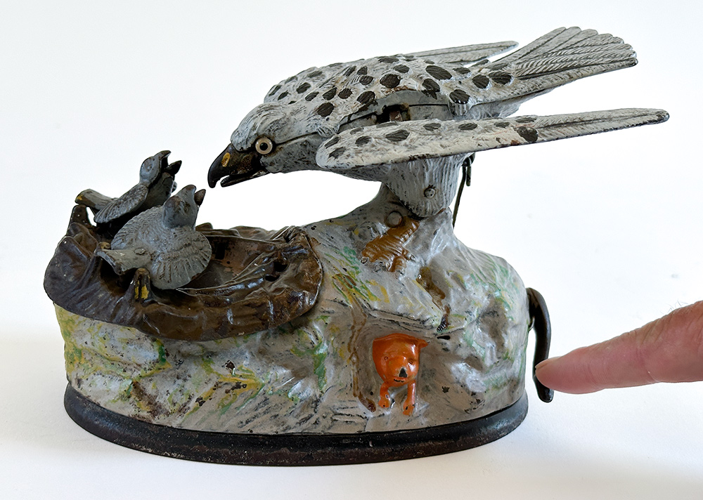 stevens eagle and eaglets cast iron mechanical bank