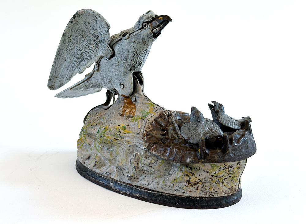 stevens eagle and eaglets cast iron mechanical bank