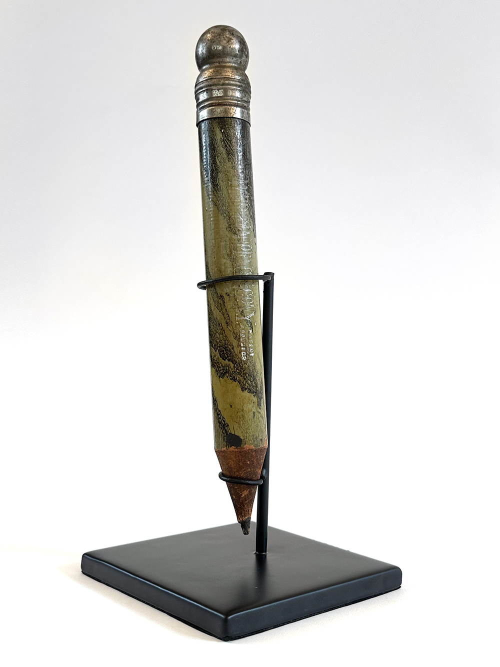 1915 NYC american pencil company oversized wooden green black vinegar marblized paint decorated pencil case