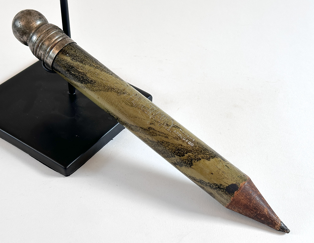 1915 NYC american pencil company oversized wooden green black vinegar marblized paint decorated pencil case