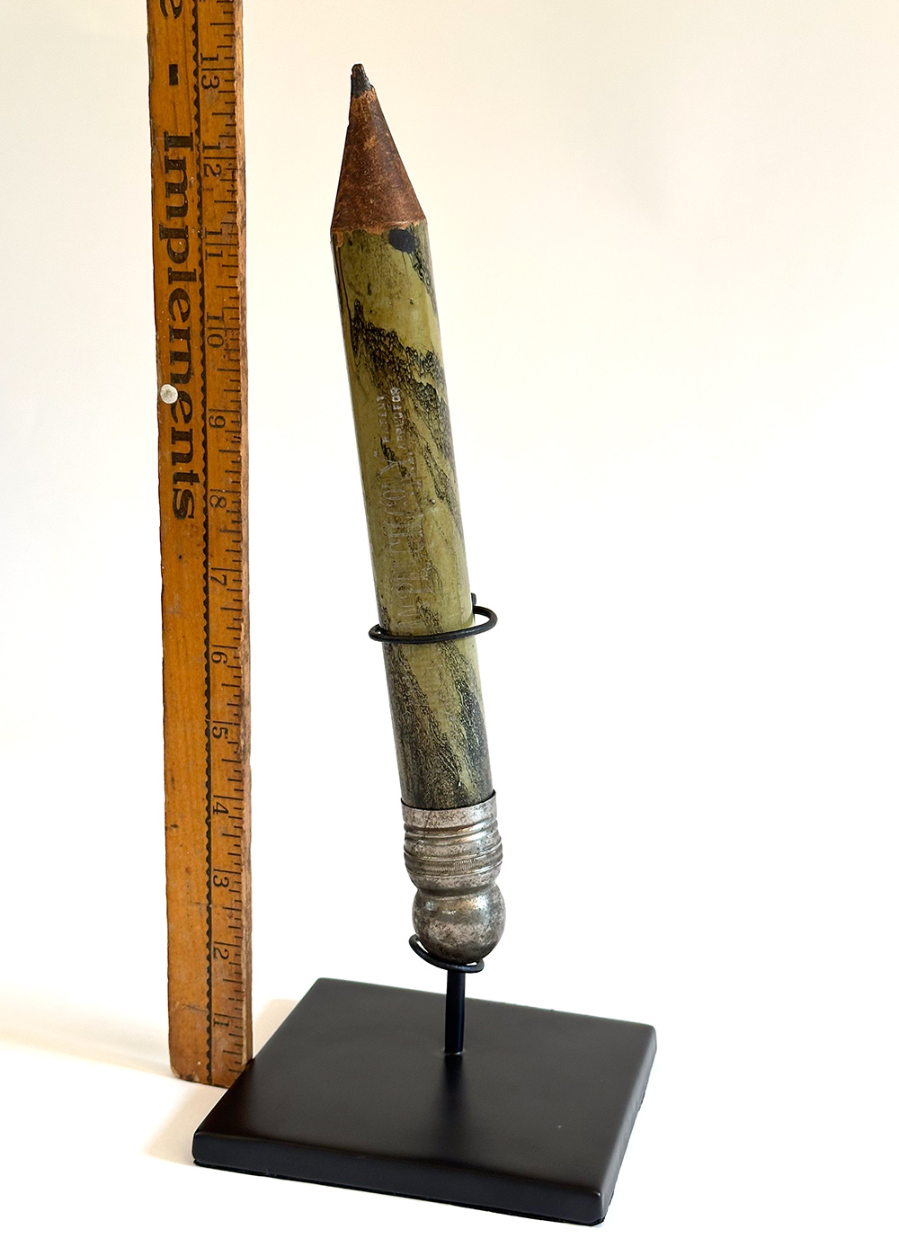 1915 NYC american pencil company oversized wooden green black vinegar marblized paint decorated pencil case