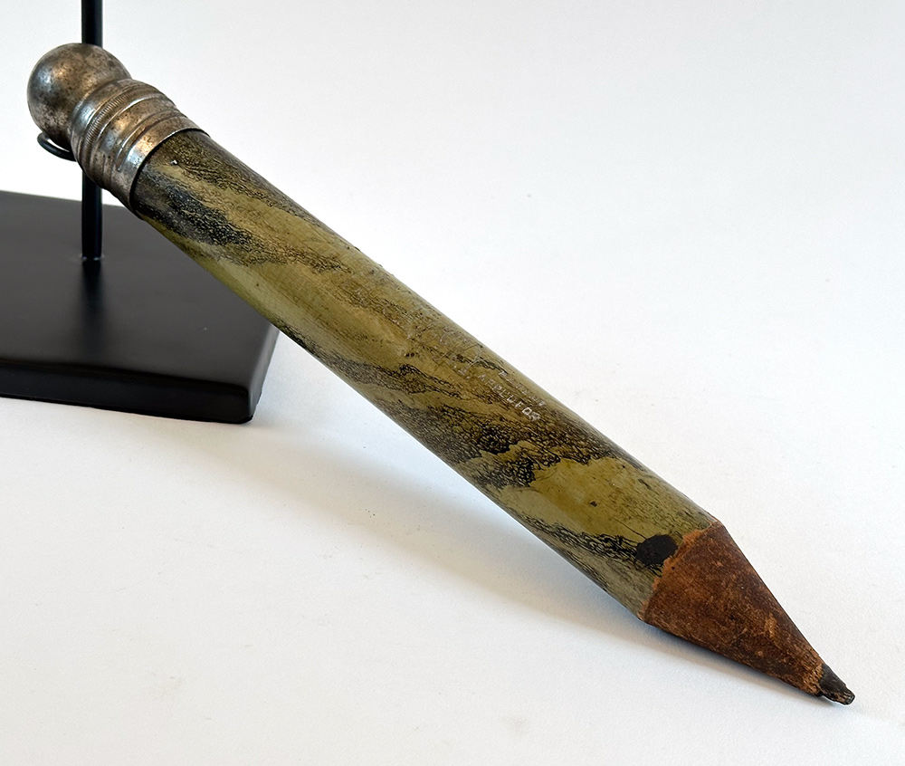 1915 NYC american pencil company oversized wooden green black vinegar marblized paint decorated pencil case