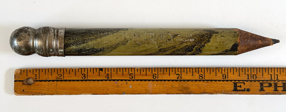 1915 NYC american pencil company oversized wooden green black vinegar marblized paint decorated pencil case