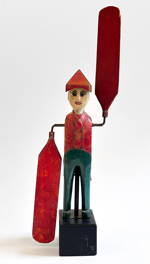 1920s folk art american whirligig of a railroad signalman in original red and green paint
