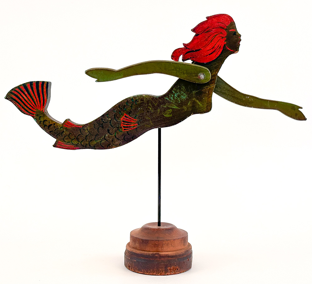 original paint decorated antique mermaid whirligig