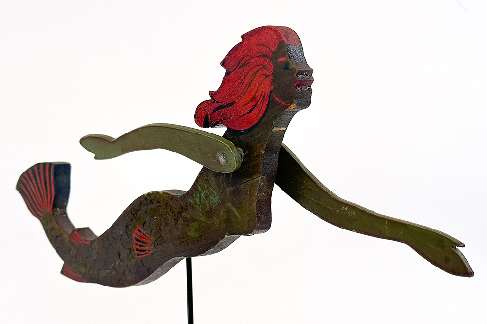 original paint decorated antique mermaid whirligig