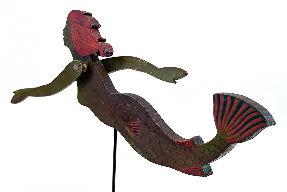 original paint decorated antique mermaid whirligig