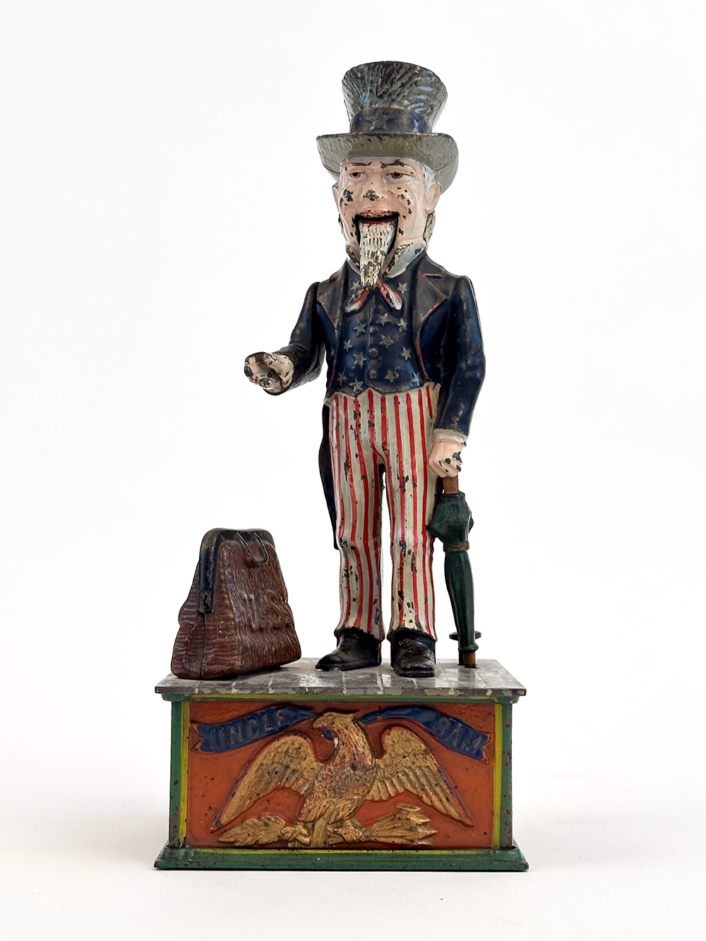 1886 antique uncle sam cast iron mechanical bank