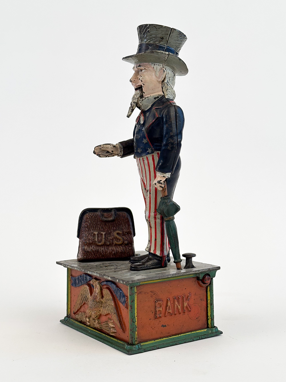 1886 antique uncle sam cast iron mechanical bank