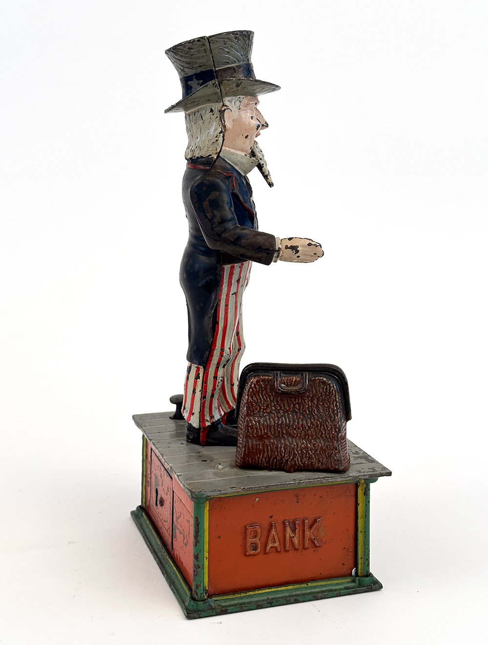 1886 antique uncle sam cast iron mechanical bank