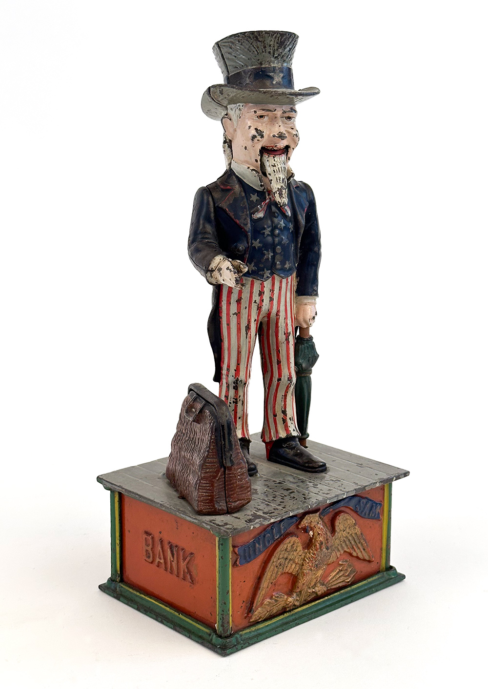 1886 antique uncle sam cast iron mechanical bank