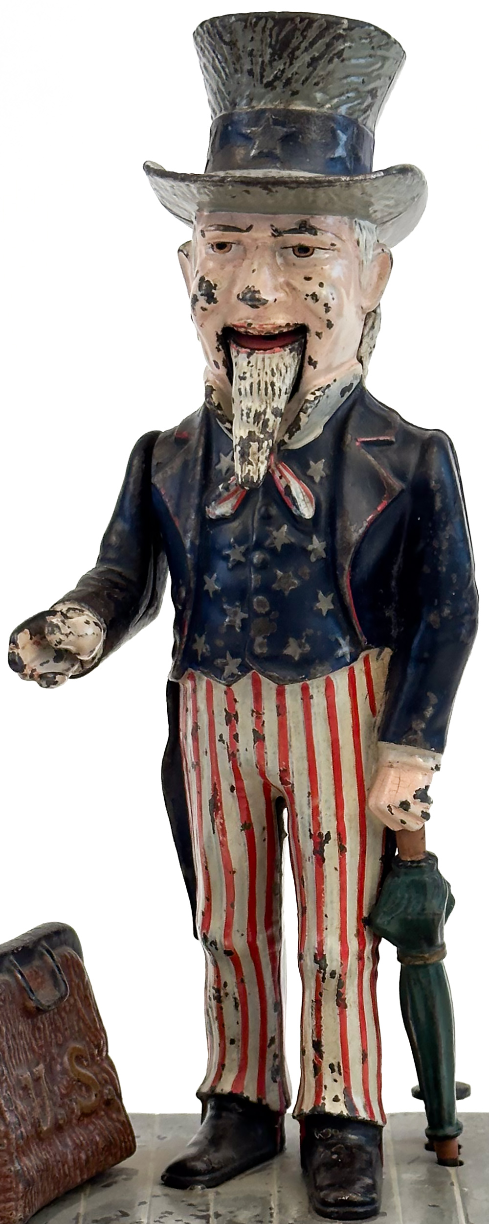 1886 antique uncle sam cast iron mechanical bank