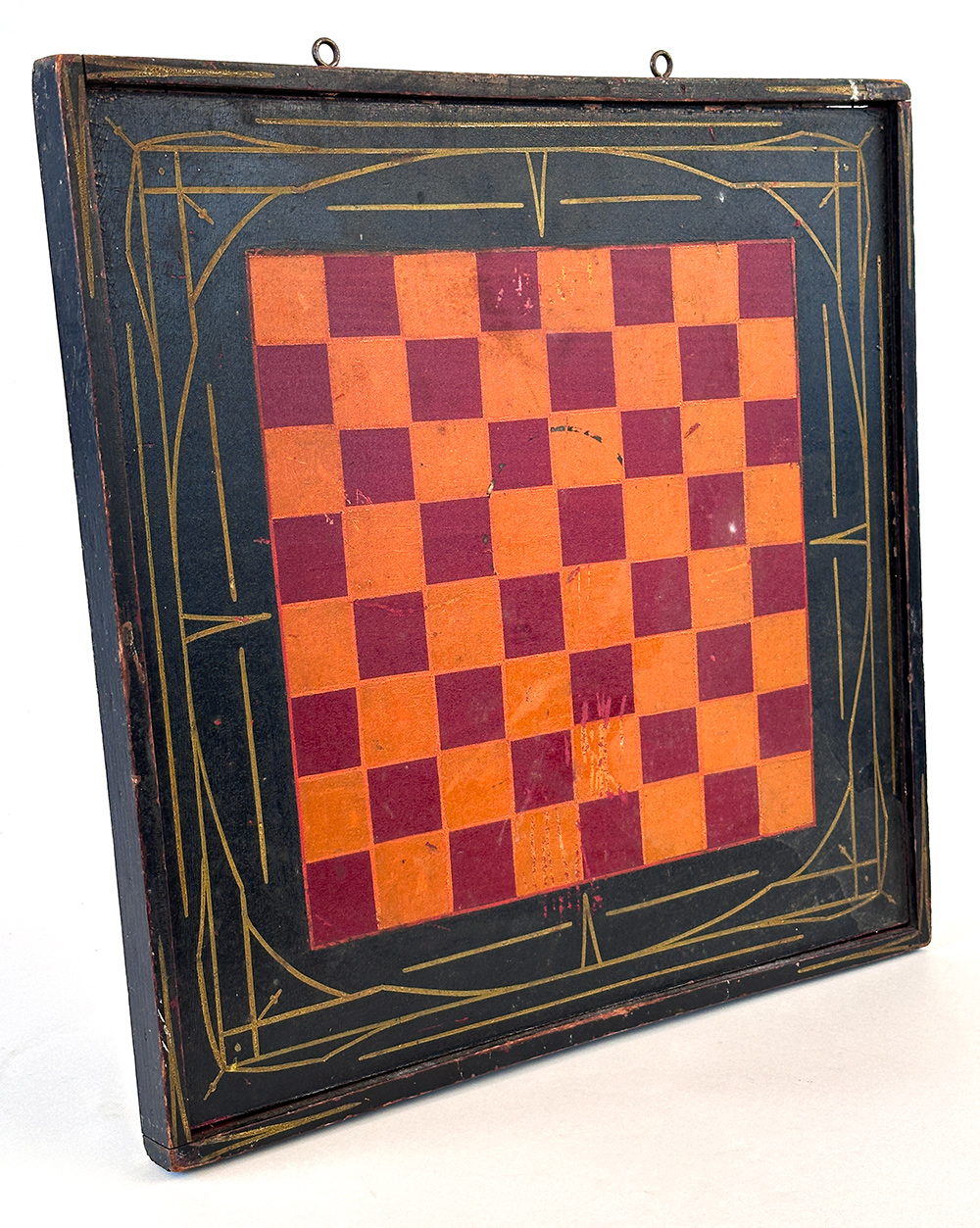  paint decorated wooden double sided antique checkers board 