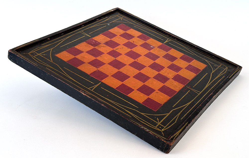  paint decorated wooden double sided antique checkers board  