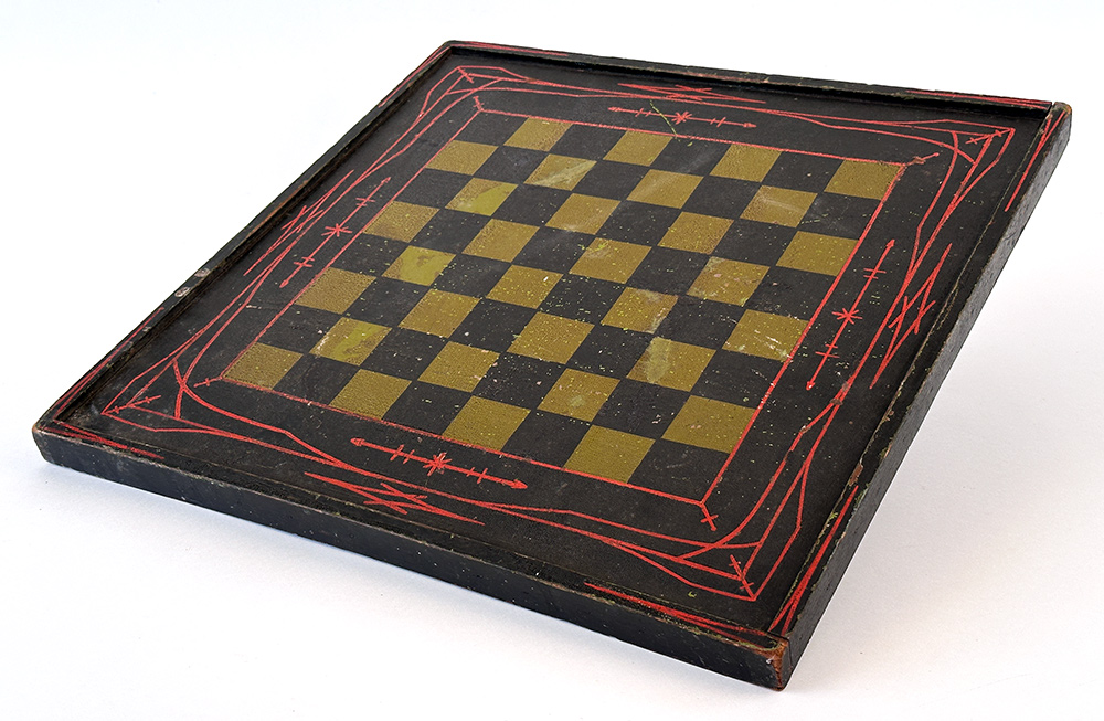  paint decorated wooden double sided antique checkers board 