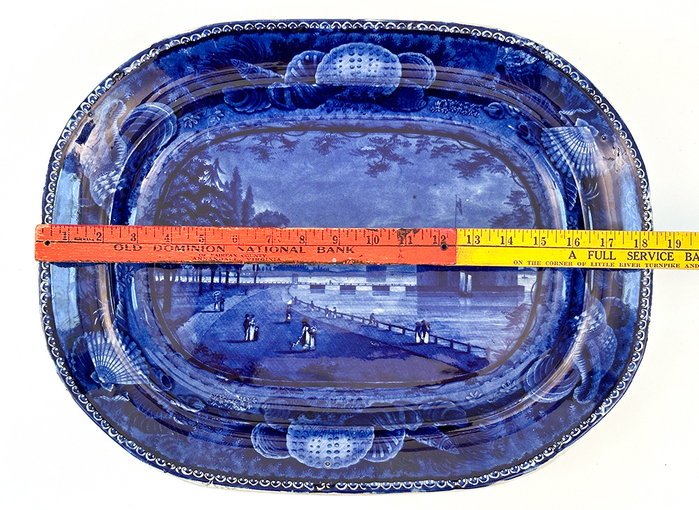 dark blue historical staffordshire american view platter castle garden battery new york