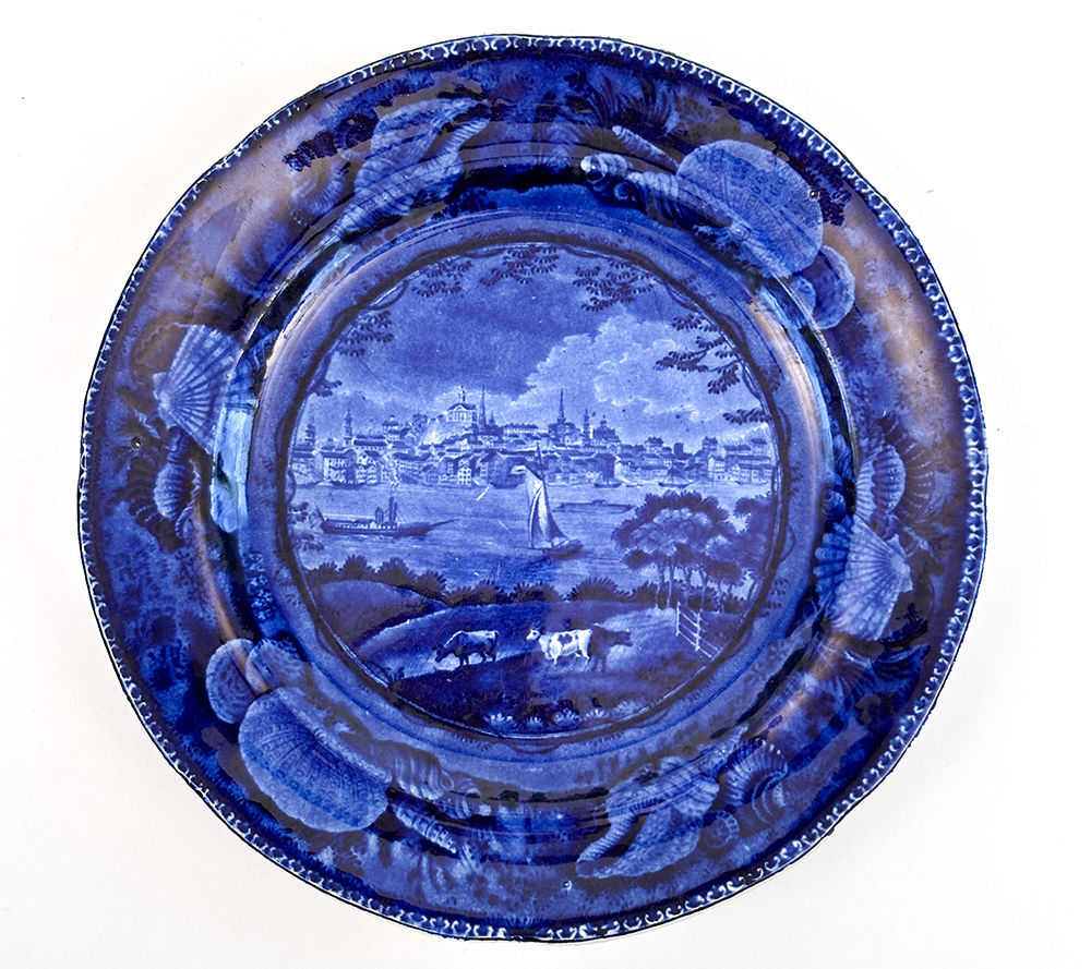 enoch wood and sons city of albany state of new york dark blue historical stafforshire plate