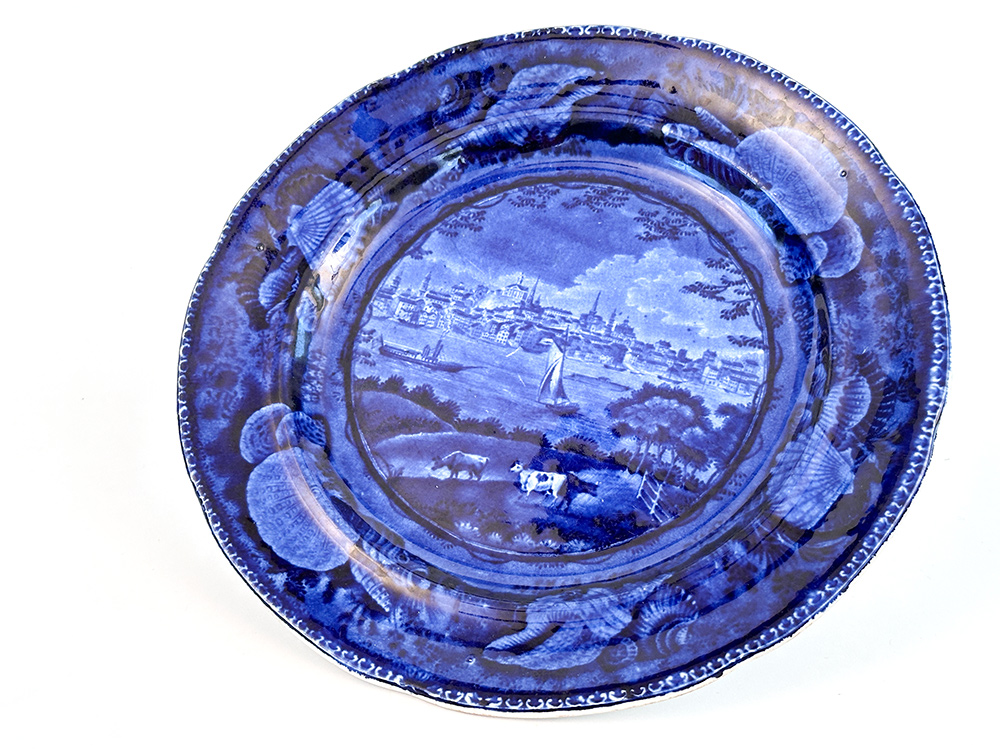 enoch wood and sons city of albany state of new york dark blue historical stafforshire plate