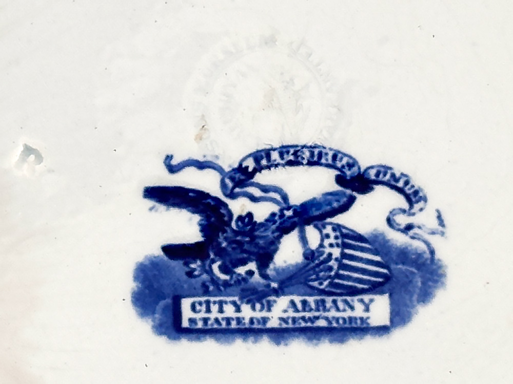 enoch wood and sons city of albany state of new york dark blue historical stafforshire plate