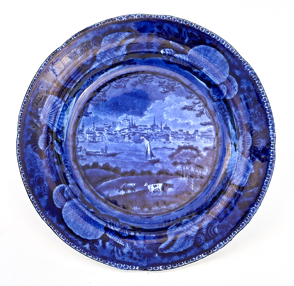 enoch wood and sons city of albany state of new york dark blue historical stafforshire plate